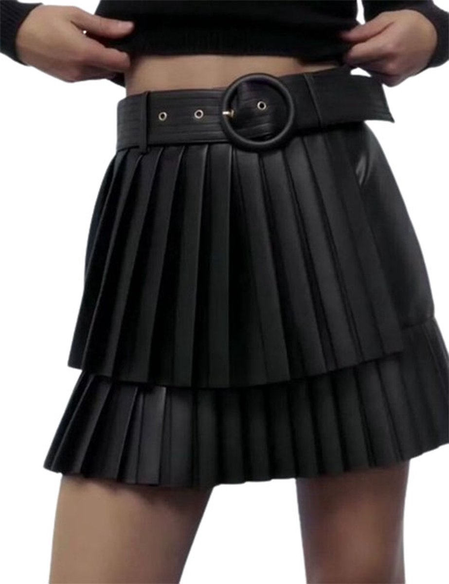 Goedkoopste Erotische dubbele rok - Hoge taille - PU leder - Verstelbaar - Ritssluiting - Sexy kleding - BDSM