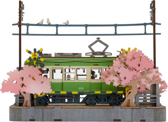 Robotime Modelbouwsets voor volwassenen, om Sakura-tram met ledverlichting te bouwen, houten 3D-puzzel, woondecoratie, cadeau voor volwassenen, vrouwen, meisjes