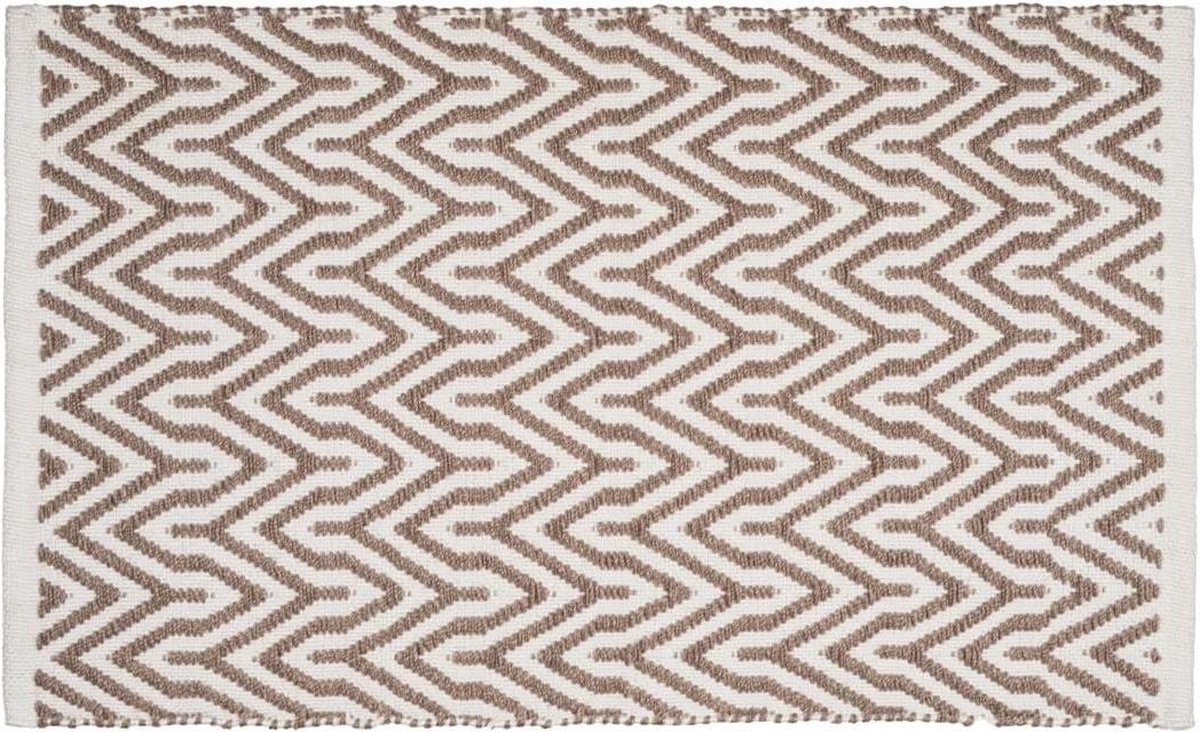 Duurzame antislip badmat Altai - gerecyclede petflessen - trendy etnische stijl - wasbaar - 50 x 80 cm - bruin wit