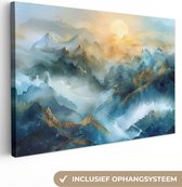 Peinture sur toile 120x80 cm - Décoration murale Abstrait - Paysage - Montagnes - Blauw - Moderne - Décoration murale murale salon - Décoration chambre - Accessoires de chambre - Peintures