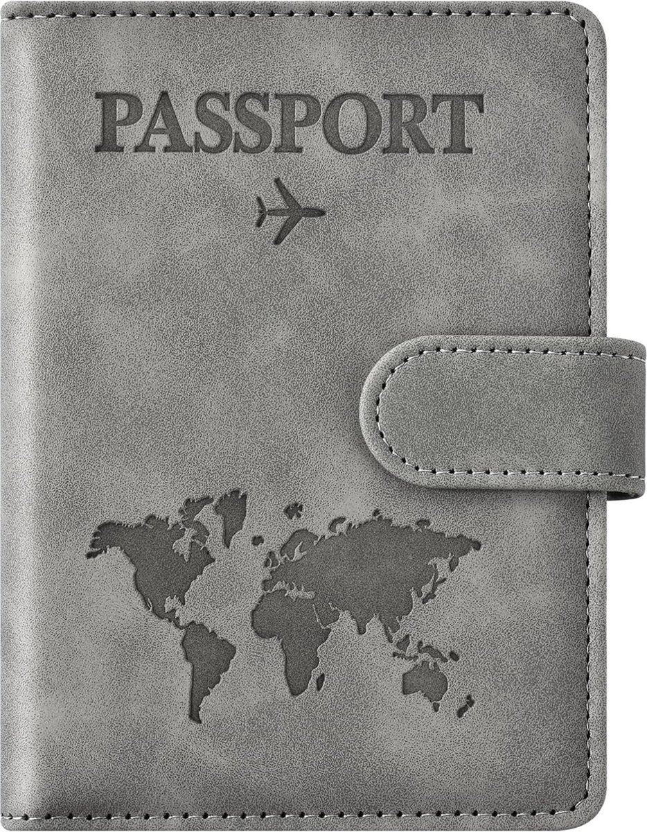 Nereb - Paspoorthouder - Paspoort hoes - Grijs - Anti RFID - Magneet sluiting Paspoort Portemonnee - Travel wallet - reisportefeuille - reisportemonnee - reisdocumenten organizer - reisdocumenten houder - reisdocumenten organizer