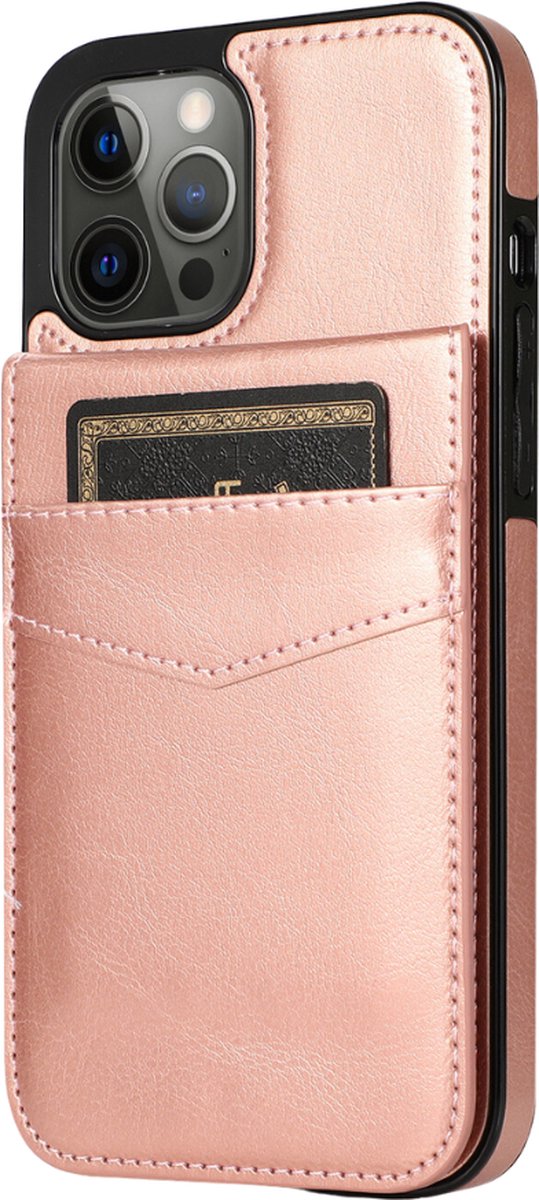 Hoesje geschikt voor iPhone 16 - Backcover - Pasjeshouder - Portemonnee - Kunstleer - Rose Goud