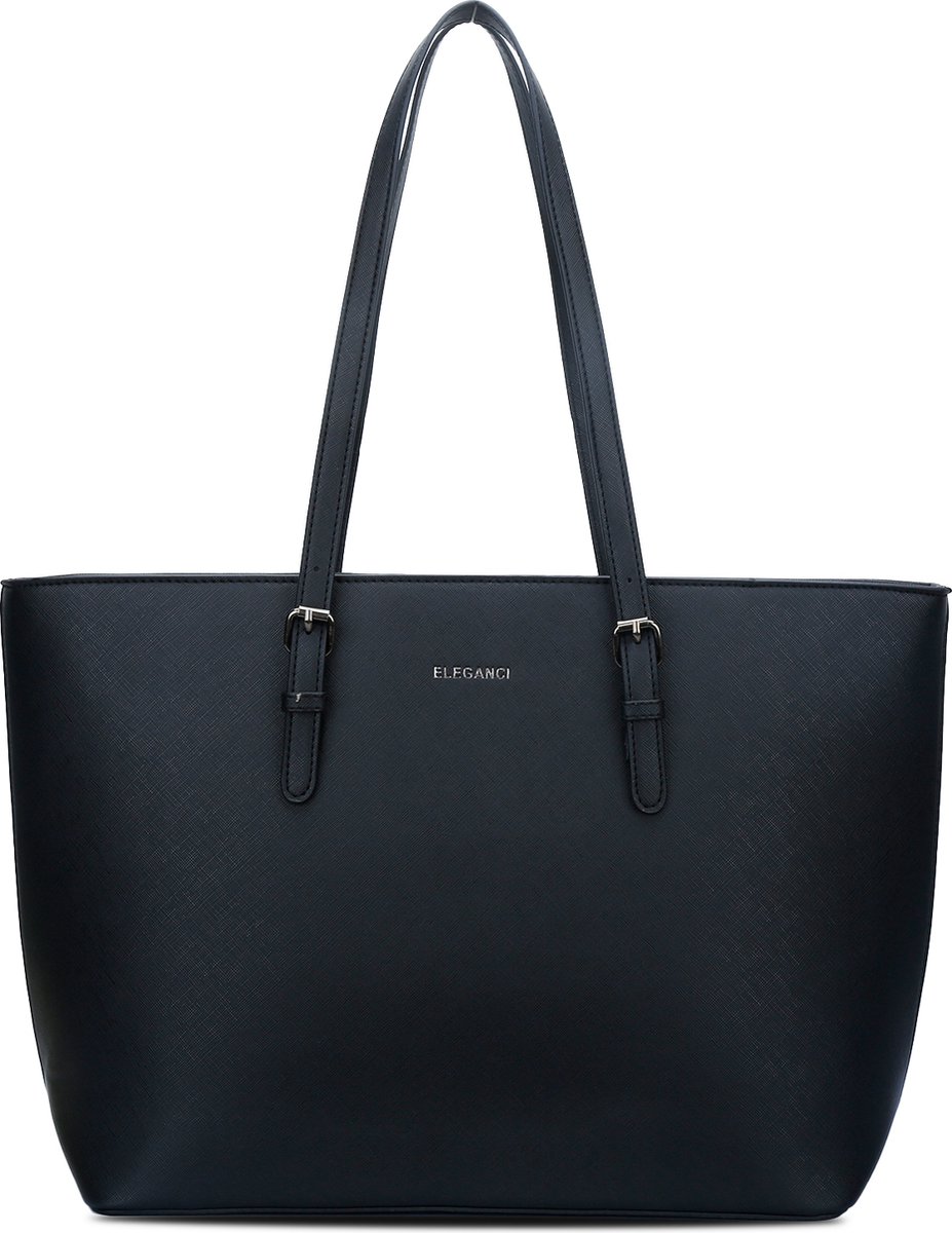 Eleganci® - Schooltas - Dames Tassen - Shopper - Tas met rits - Schoudertas - Handtas - Werktas - geschikt voor A4 - Zwart