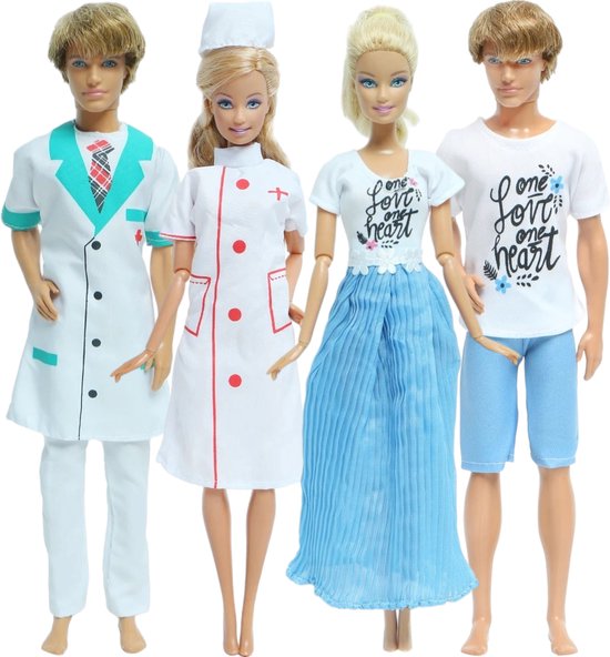 Foto: Lynn s poppenkleertjes set beau geschikt voor barbie pop ken pop set van 4 outfits jurk jassen broeken shirt dokter verpleegster kostuum kleding voor modepoppen cadeauzakje