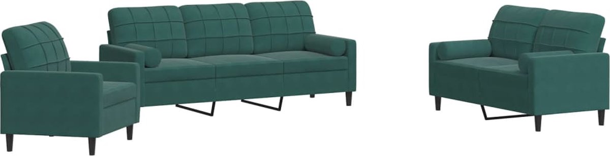 vidaXL - 3-delige - Loungeset - met - kussens - en - bolsters - fluweel - donkergroen