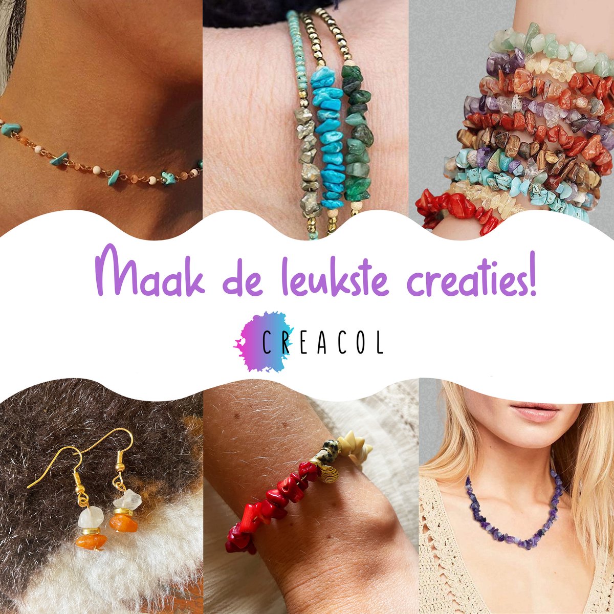 CREACOL Natuursteen kralen Goud - Armbandjes maken meisjes - Oorbellen maken kralenset - Sieraden maken meisjes - Edelsteen kralen set — afbeelding 5