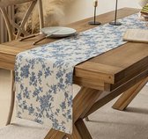 Tafelloper - 220 x 30 cm Table Runner Bloemen Tafelloper Textiel - Beige Blauw