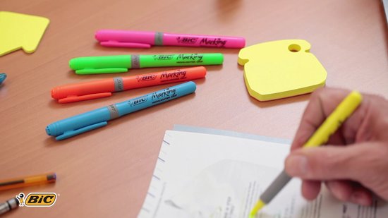 BIC Surligneur Grip Surligneurs pastel avec pointe biseautée réglable - Couleurs assorties - Lot de 6