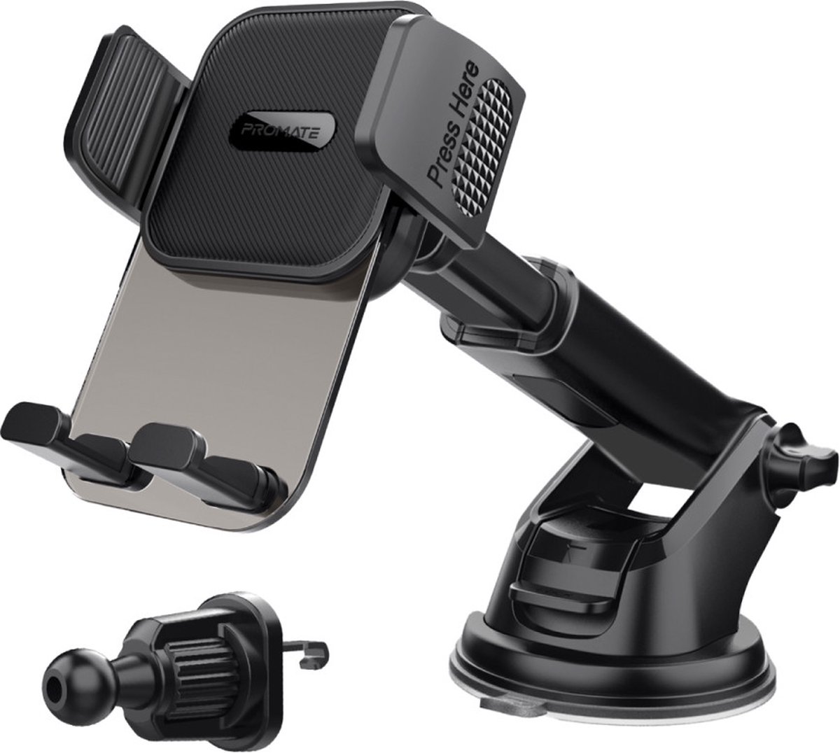 ProMate® Premium Transparante Autohouder met Intelligent Auto-Clamping Cradle Design, Veelzijdige Montageopties, Multi-Hoek Ondersteuning, Eenvoudige Installatie, Uitschuifbare Arm en One Touch Release voor iPhone 15/14, TransHold-EXT.