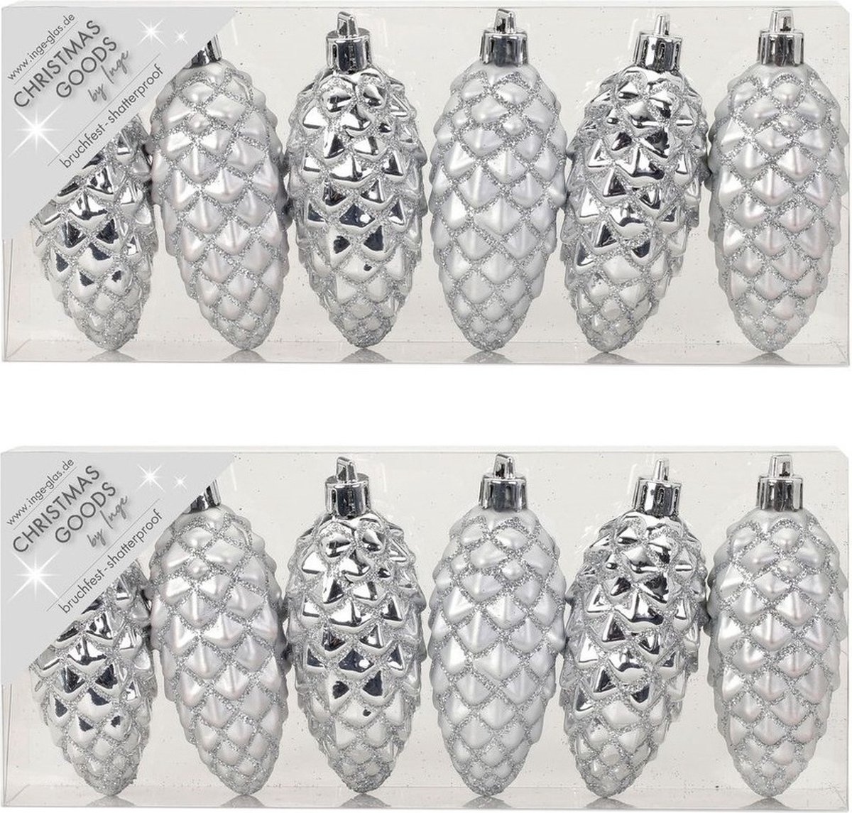 Christmas goods 12x stuks kunststof kersthangers dennenappels zilver 9 cm kerstornamenten - Kunststof ornamenten kerstversiering