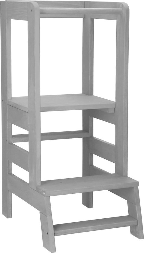 Leertoren Montessori | Zelfmontage | Leertoren Keukenhulp | Keukentoren | Leertoren Peuters | Stabiel | Licht Grijs