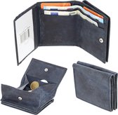 Portemonnee Heren & Dames - Buffelleer - 6 Pasjeshouders, RFID Bescherming, Vierkant Muntvak, Navy Blauw - 9,5x7,5 cm