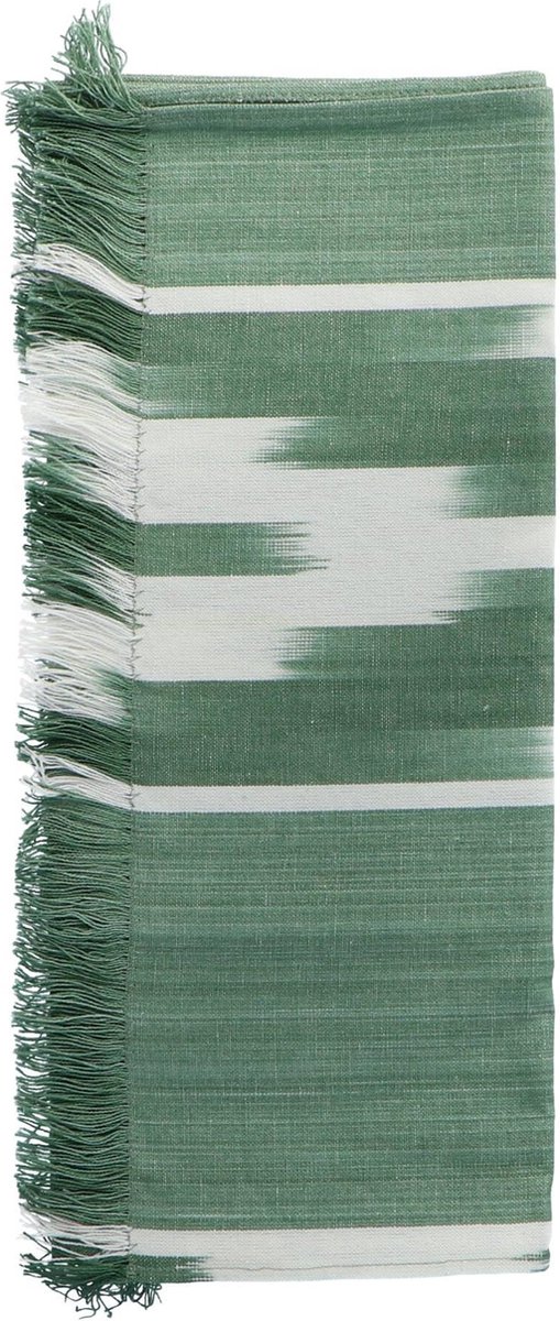 Teixits Vicens - Tafelloper rafelrand Green Olive motief 236 150x48cm - Tafellopers
