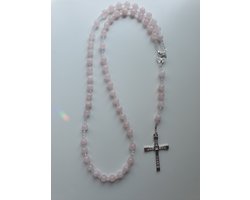 Rozenkrans, Paternoster gemaakt met Rozenkwarts kralen ( halfedelsteen) en o.a. Kristallen van Swarovski, gebedssnoer, rozenkransgebed, kruisteken, Meditatie, spiritueel, geloofsteken, Cadeau, ketting, kruis, gebedsketting, kerstpakket cadeau