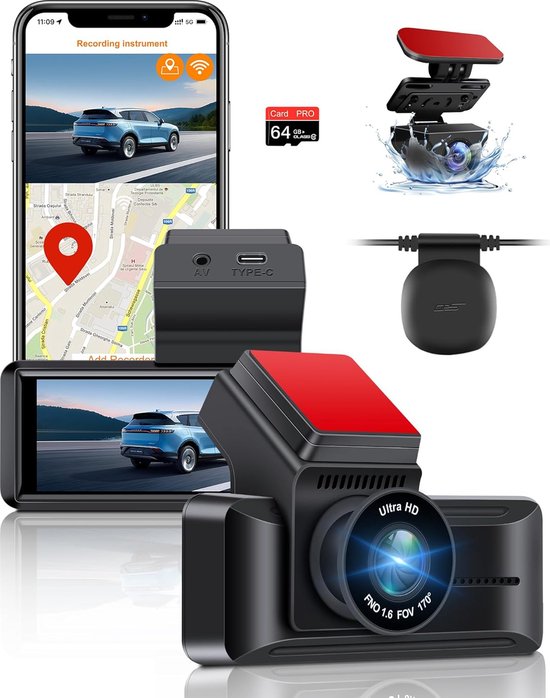 Foto: Vtopek 4k dashcam voor en achter wifi gps 170 140 groothoek