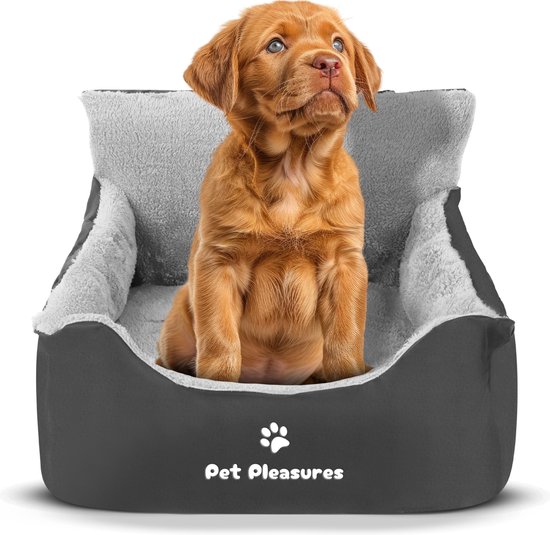 Pet Pleasures - Hondenmand auto - Autostoel hond - Honden autostoel met gordel - Zwart/Grijs