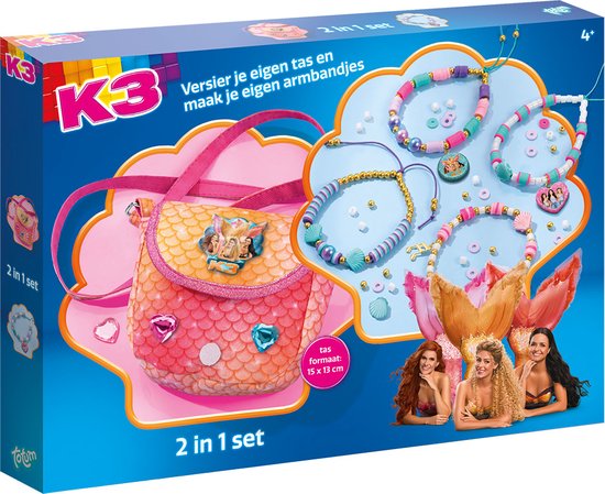 K3 Totum 2 in 1 knutselset zeemeermin 4 armbandjes maken en handtasje versieren 15 x 13 cm 300 delig Studio 100 creatief speelgoed meisjes junior