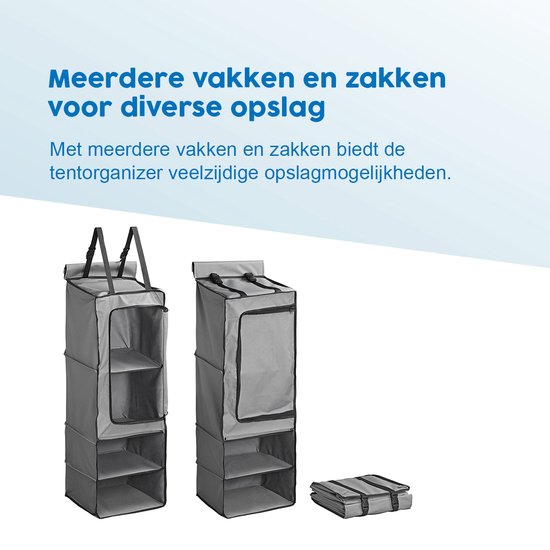 ProPlus 4-Vaks Organizer - Wandorganizer - 34 x 34 x 96 cm - Muurorganizer - Tentorganizer - Caravanorganizer - Tent Schort - Met Rits & Keder - Bevestiging met Klittenband van ProPlus — afbeelding 4