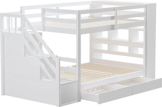Massief houten tussenbed 140 x 200 cm met opbergkast - veiligheidstrap