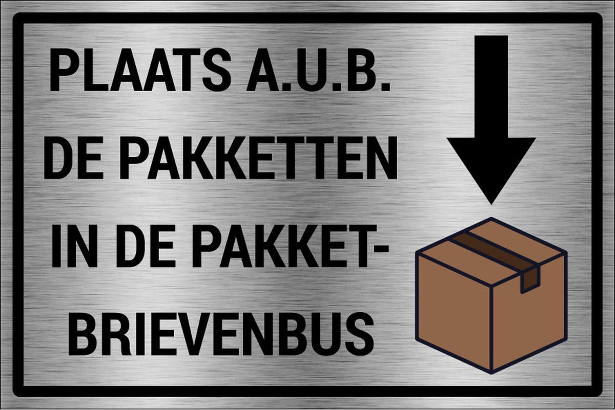 Pakketbrievenbus bord brushed aluminium materiaal 30 x 20 cm grijs zwart