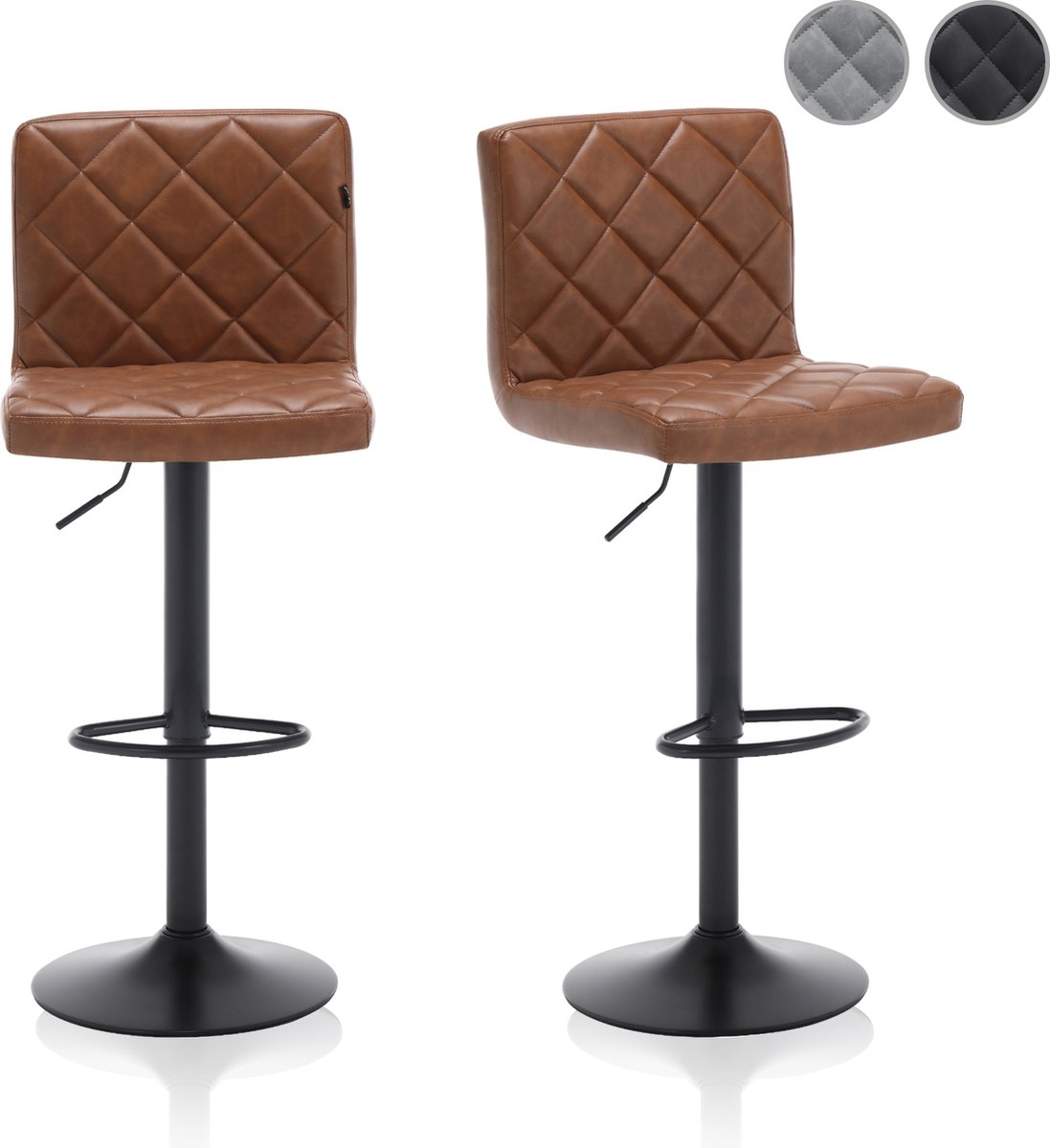 Meisterhome® Barkruk - Barstoel - set van 2 Barkrukken - Kruk - Barstoelen met rugleuning – Keukenstoel - Industrieel - Verstelbaar – met Voetsteun - Vintage Bruin