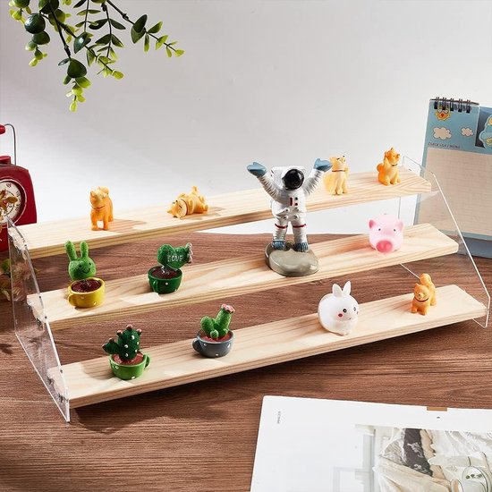 thumbnail: NBEADS 3-Laags Houten Display Stand - 40,3x16x11,5 Cm - Met Acrylic Platen - Voor Figuren, Cosmetica En Decoratie