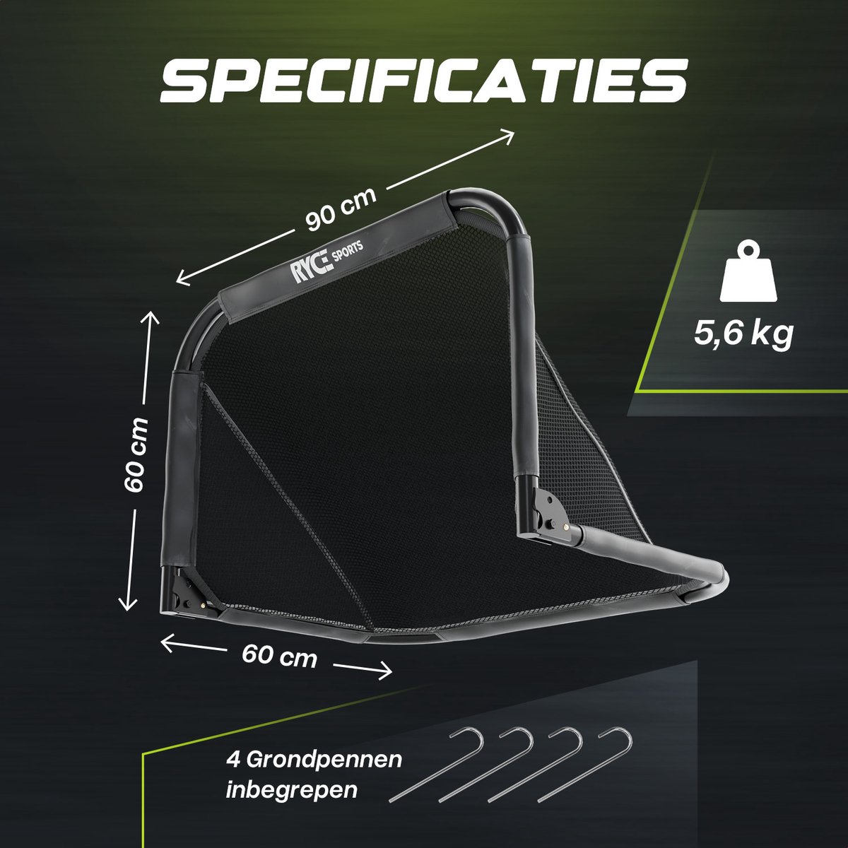 Ryce® Voetbaldoel Staal - 90 x 60 x 60 - Inklapbaar - Kinderen - Voetbal trainingsmateriaal - spullen - Goals - Zwart — afbeelding 10