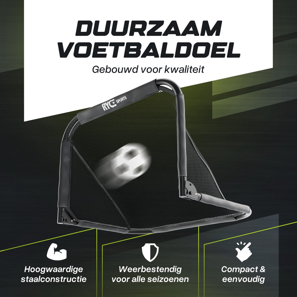 Ryce® Voetbaldoel Staal - 90 x 60 x 60 - Inklapbaar - Kinderen - Voetbal trainingsmateriaal - spullen - Goals - Zwart — afbeelding 2