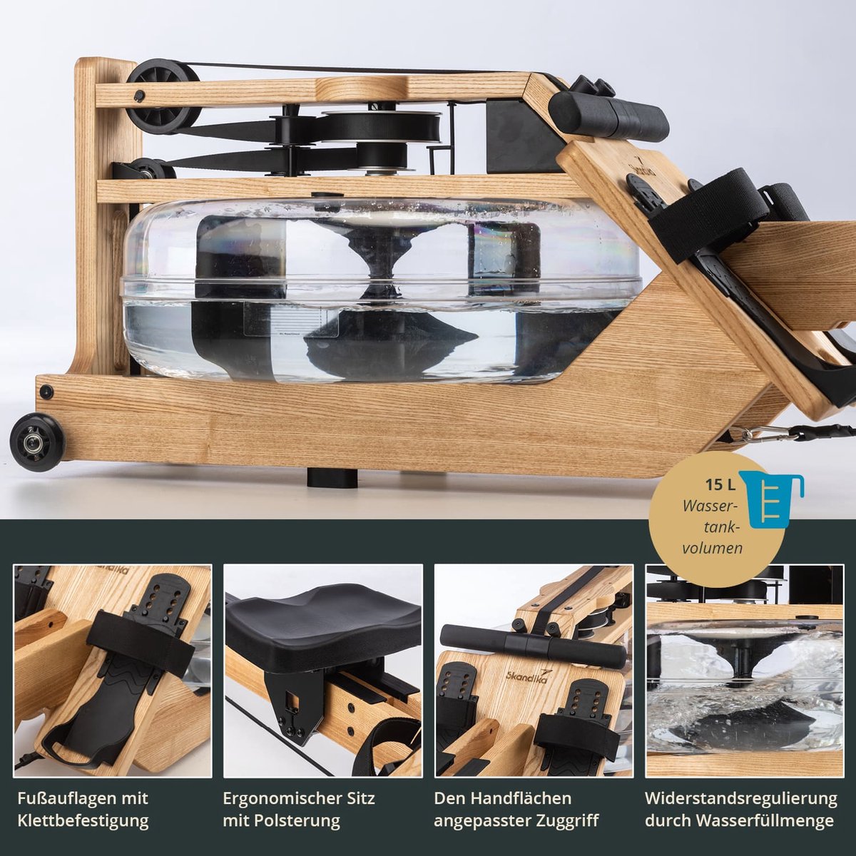 Skandika Styrke Roeitrainer Essenhout Waterweerstand Zwart - afbeelding 2