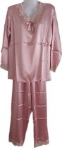 Dames Pyjama - Satijn - 2 Delig - Merk notte stella - Kleur Lichtroze & Beige - Met Kant - Maat 38/40- Cadeau - Kerst