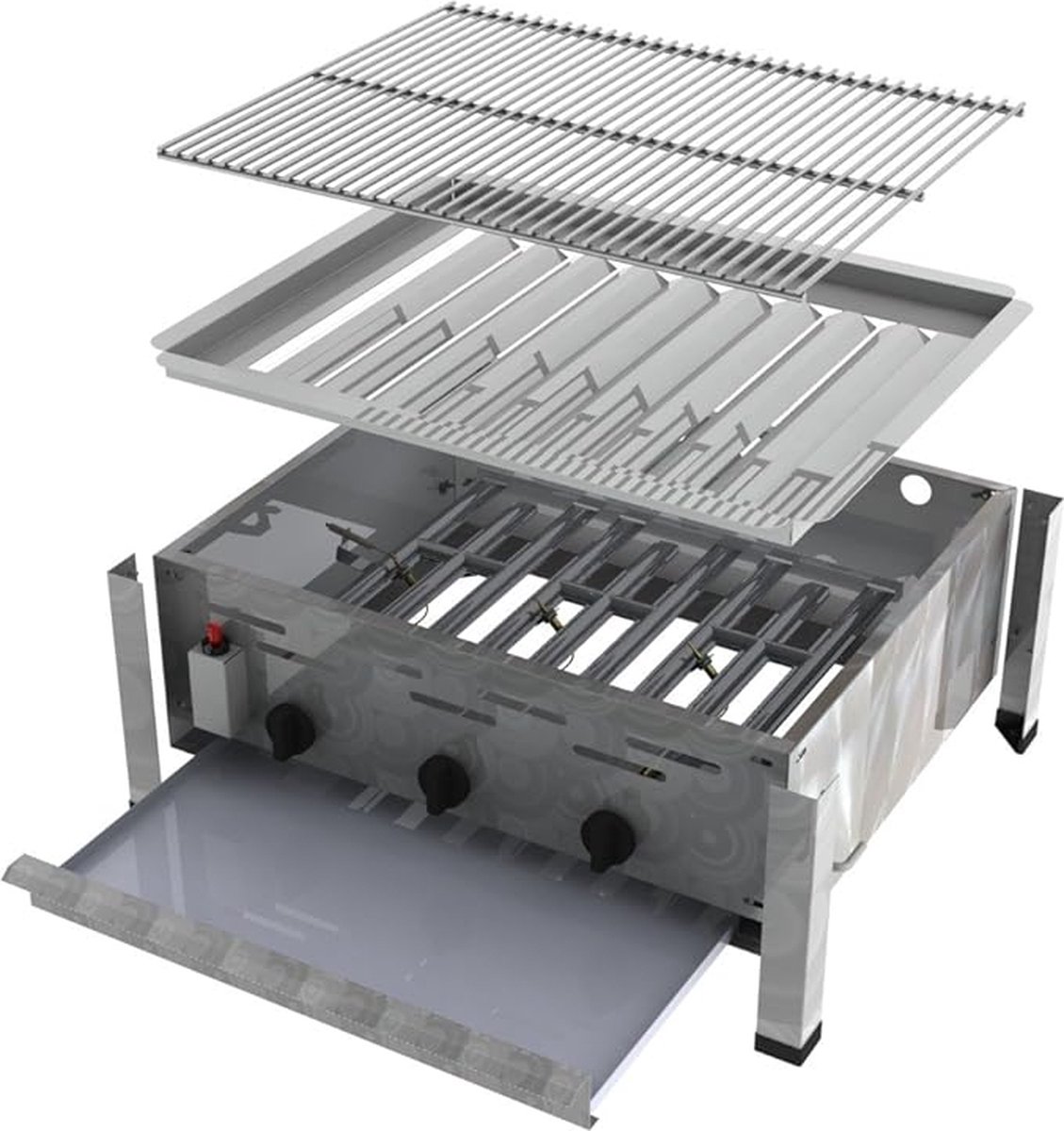 3-Pits RVS Gas BBQ 12 kW Basis Chassis - Slagers BBQ - 64,5 x 53 x 26 cm - D.A. Meister Solide