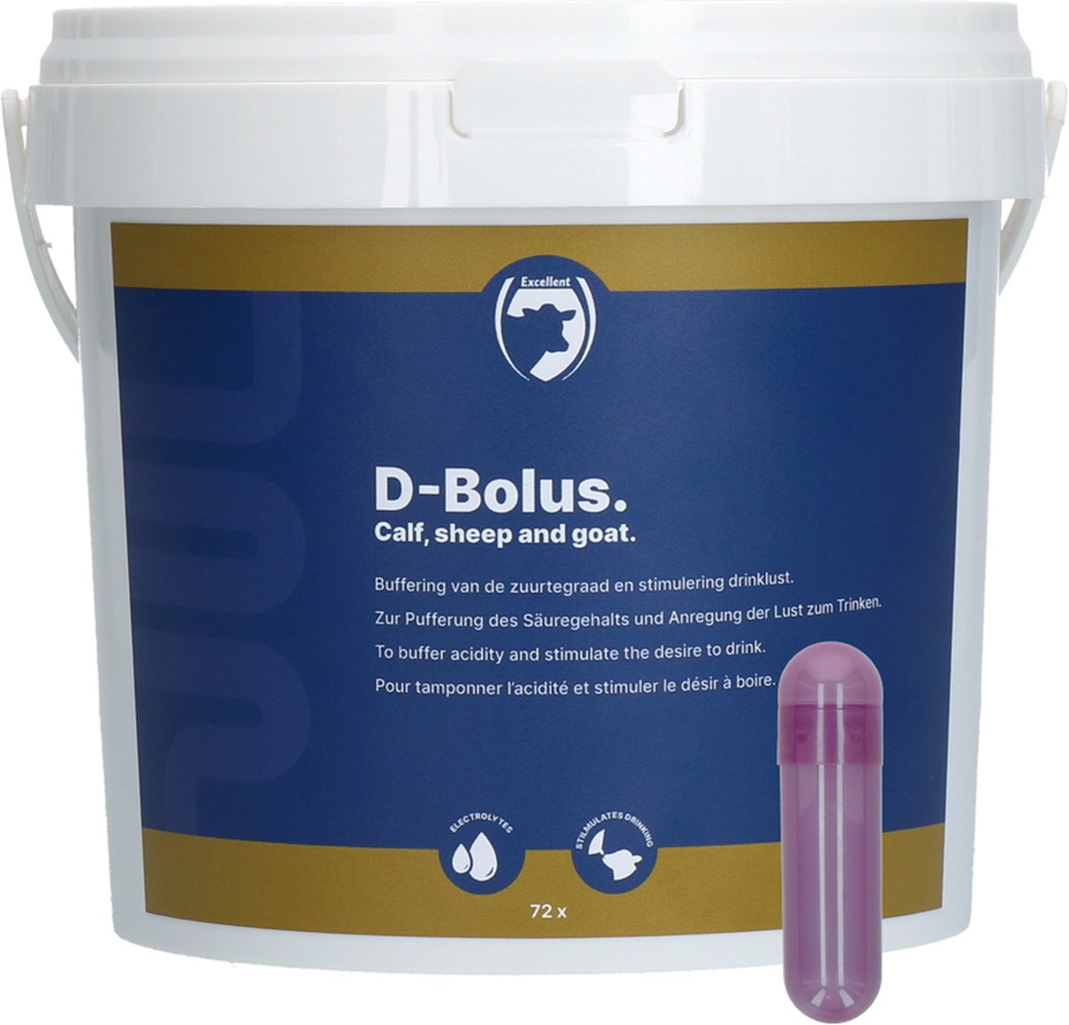 Excellent D-Bolus - Bicarbonaat pil - Buffering zuurtegraad - 72 stuks - Stimulering drinklust - Kalveren - Geiten - Schapen