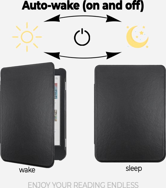 Lunso Geschikt voor Kobo Clara BW / Clara Colour hoes (6 inch) - echt leren sleepcover - Zwart van Lunso — afbeelding 3