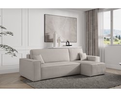 Hoekbank met opbergruimte Frenkie - Creme - Ribstof Velvet - Zetel - Slaapbank - Universeel - Links of Rechts - Hoekzetel - Chaise longue - Zetel met slaapgedeelte - 3 zits