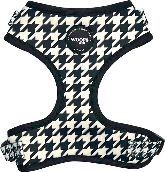 Foto: Woofs co hondentuigje houndstooth maat l volledig verstelbaar bij hals en buik mesh voering honden harnas dog harness houndstooth black
