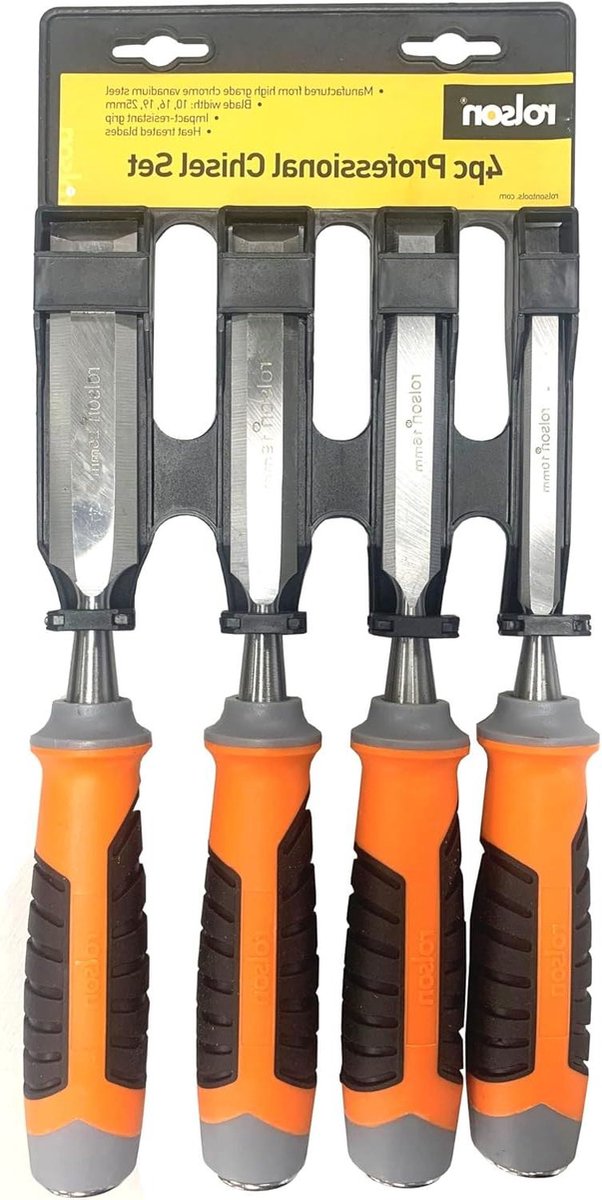 4st Houten Beitel Set Zwart-Oranje CRV Beste Kwaliteit