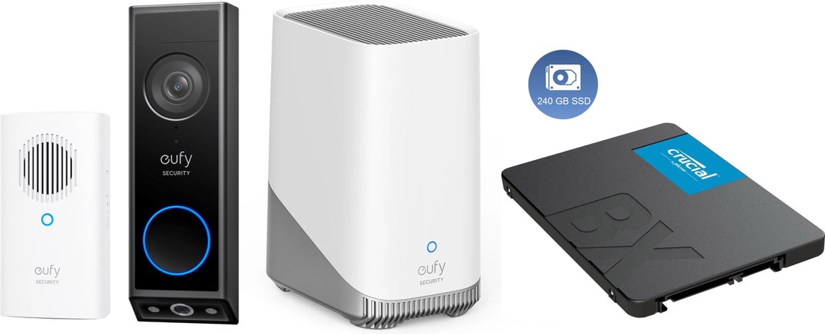 eufy Security E340 Video Doorbell met chime + HomeBase 3 S380 + 240GB SSD voor 3 jaar opslag - Bundelvoordeel - eufy - €289,00