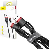 Bol.com Baseus USB Naar Lightning Kabel - 0.5 Meter - 2.4A - Zwart/Rood aanbieding