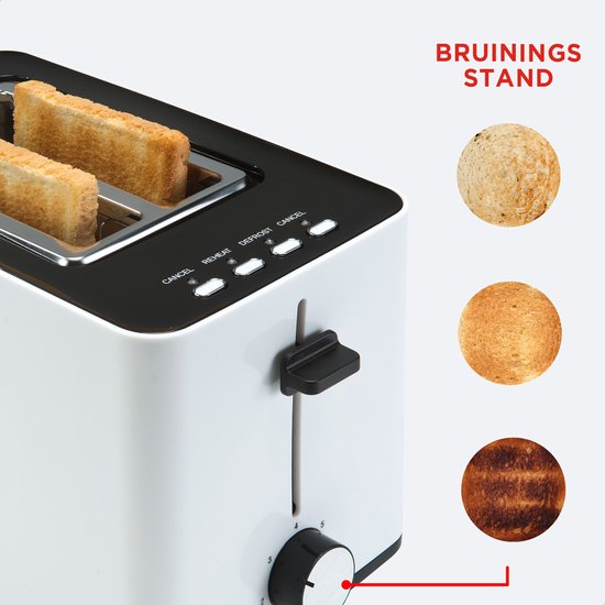 Bourgini Tosti Toaster - Broodrooster met Tostiklemmen - Wit - Extra brede sleuf geschikt voor 2 tosti's - Instelbare bruiningsstand en ontdooifunctie