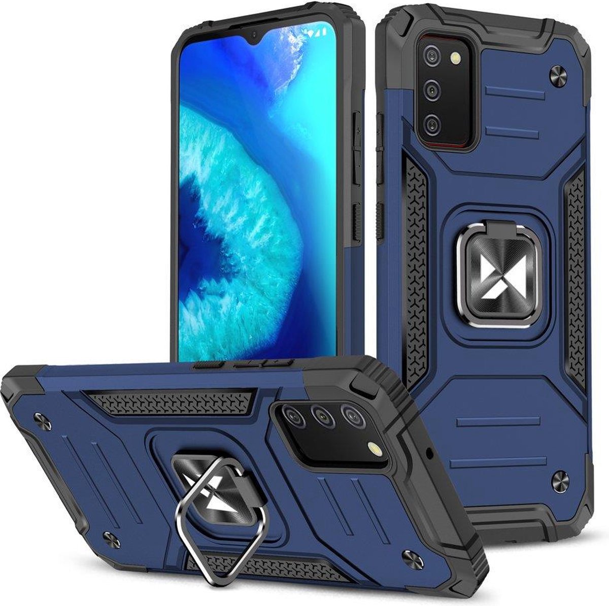 Wozinsky Ring Armor Serie - Pantserhoes voor Samsung Galaxy A03s - Niebieski - Magnetische Houder - Dubbele Bescherming