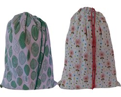 Bluvardi katoenen waszakken set van 2 stuks - XL -nature- flower
