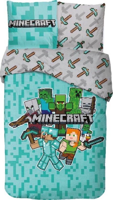 Minecraft Beddengoed Set Bedovertrek, 140x200 60x80, 100% Katoen, **Slaap lekker