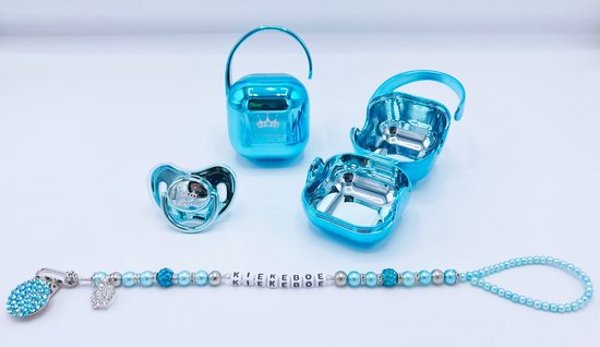 Fopspeen, speenhouder en speenkoord - speen baby, luxe speenset blauw, speen baby jongen, kan ook rechtstreeks als cadeau worden verstuurd van Sindsio. — afbeelding 5