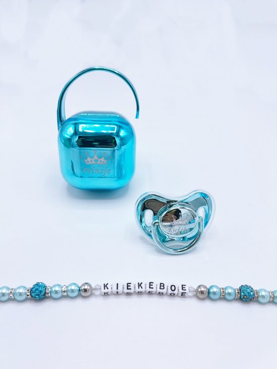Fopspeen, speenhouder en speenkoord - speen baby, luxe speenset blauw, speen baby jongen, kan ook rechtstreeks als cadeau worden verstuurd van Sindsio. — afbeelding 4