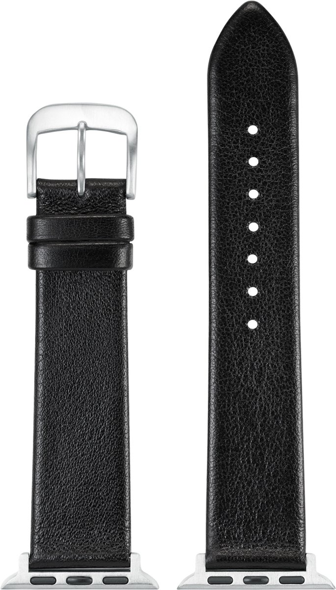 EULIT horlogeband geschikt voor Apple Watch 42-44-45-46 maat - Serie 1-2-3-4-5-6-7-8-9-10 + SE - nappa smart - 22 mm - zwart - metalen gesp - incl. adapter