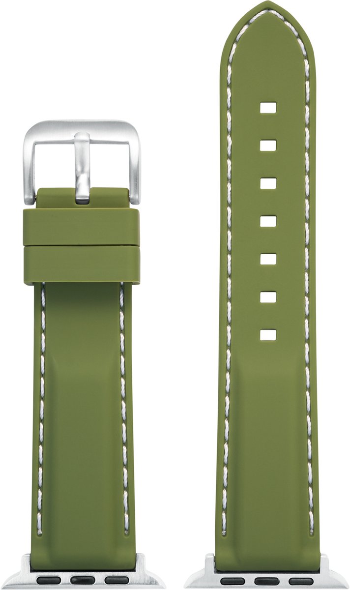 EULIT siliconen horlogeband geschikt voor Apple Watch 38-40-41 maat - Serie 1-2-3-4-5-6-7-8-9-10 + SE - silicon sport smart - 20 mm - olijf groen - metalen mat gesp - incl. adapter