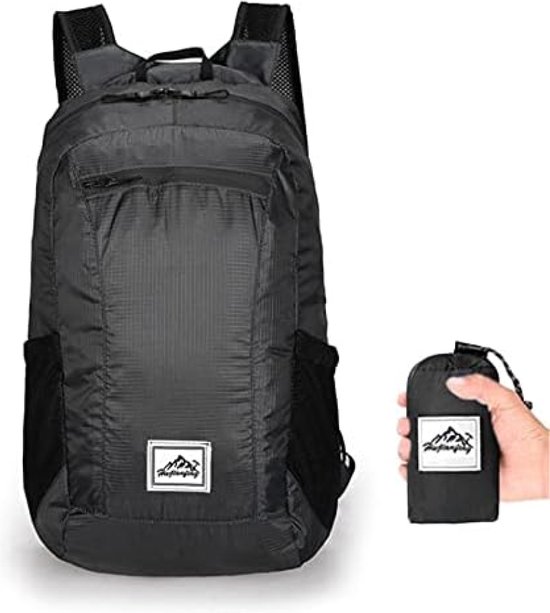 Ultra lichtgewicht opvouwbare rugzak, kleine wandelrugzak, duurzame lichtgewicht opvouwbare rugzak voor heren en dames, voor buitensporten, reizen, wandelen, trektochten, kamperen, fietsen., zwart., S