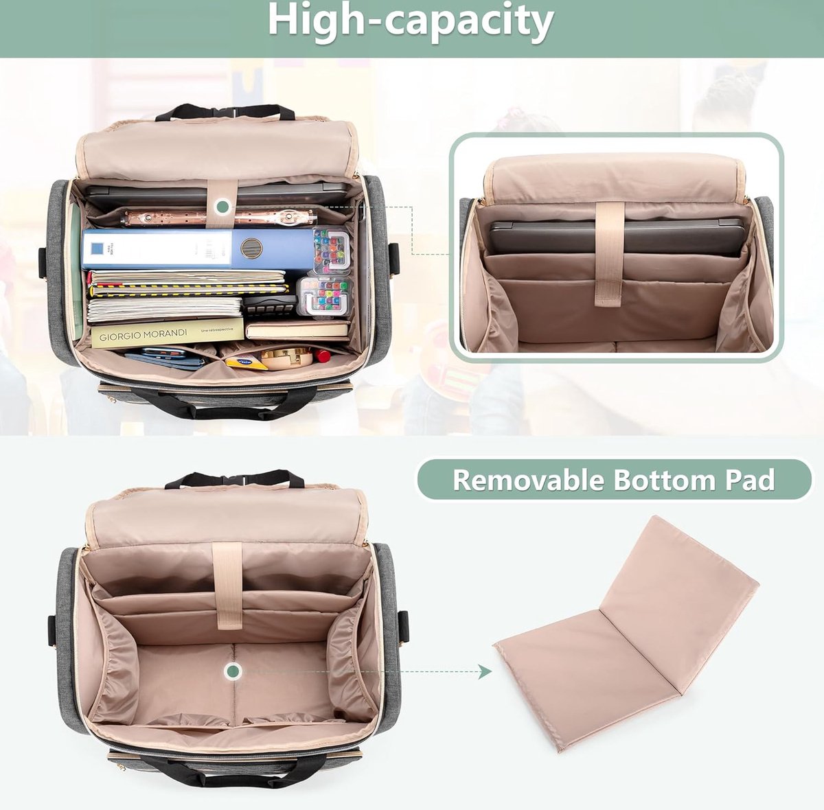 INSMEER Rollende lerarentas met compartiment voor 15,6 inch laptop