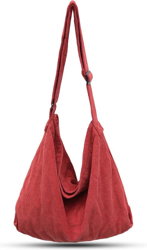 ONCCI Schoudertas voor dames, handtas, corduroy tassen, grote shopper, tote bag, schoudertas, casual crossbody tas voor school, universiteit, kantoor, werk, reizen, uitstapjes, winkelen, rood, Medium