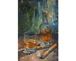 Whisky Poster - Sigaar - Drank - Stijlvolle - Illustratie - Luxe - posters - formaat 60x90cm - Wanddecoratie - 3219